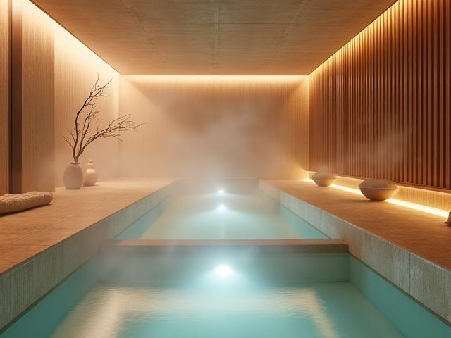 고급스러운 한국 전통 스파 내부