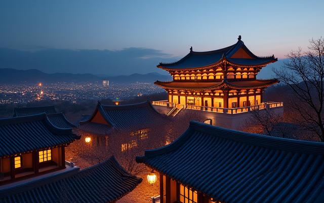 고즈넉한 한옥 마을과 경복궁의 아름다운 야경